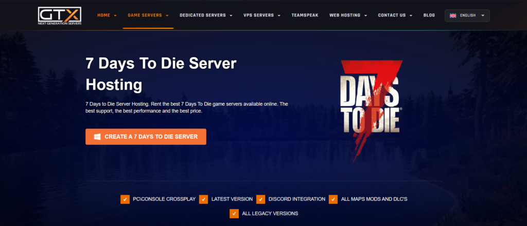 GTXGaming 7 Days to Die server hosting page
