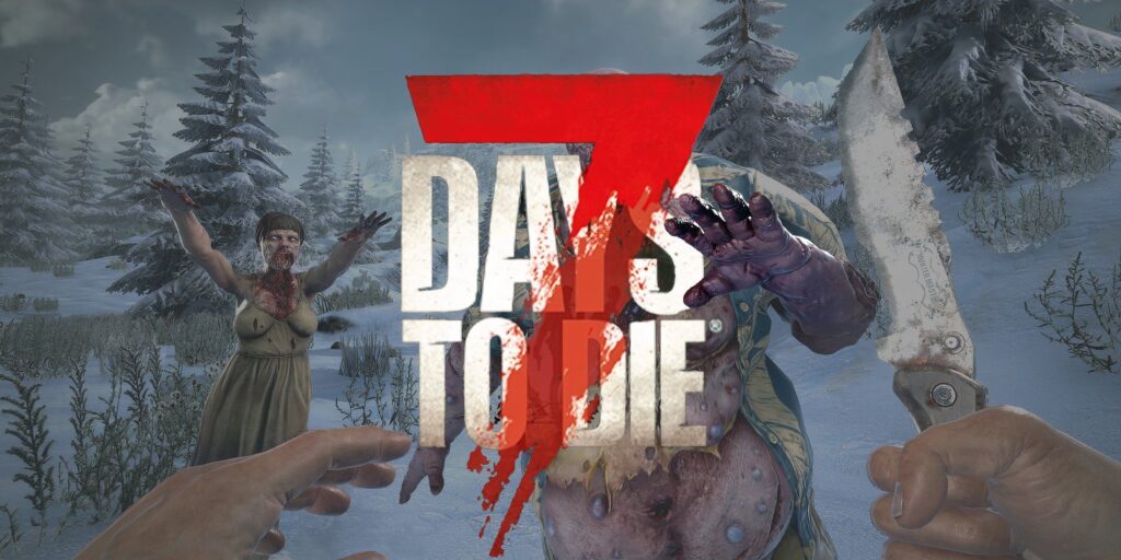 7 Days to Die logo with zombie behind
