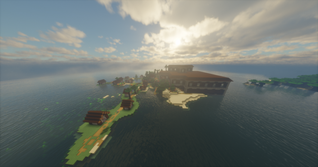 Island with Mansion and Village at Spawn