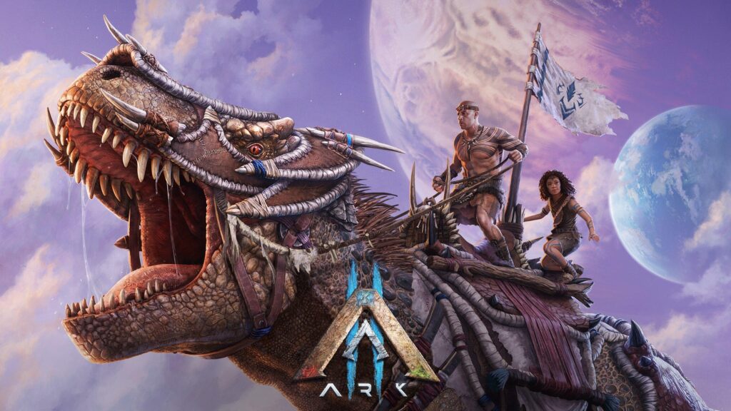 Ark 2 Characters riding on the Dinosaur