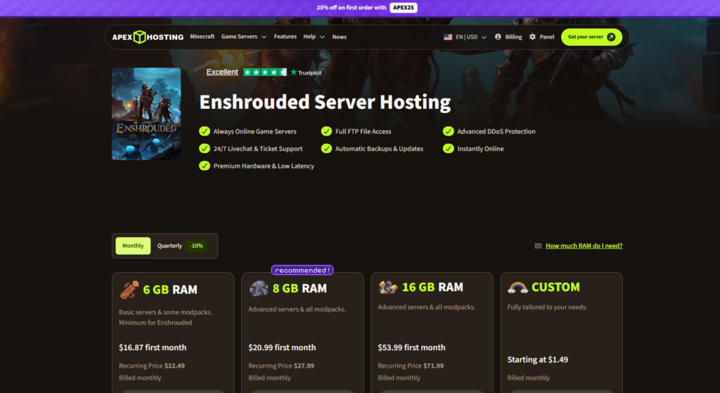 page of apex hosting for enshrouded 