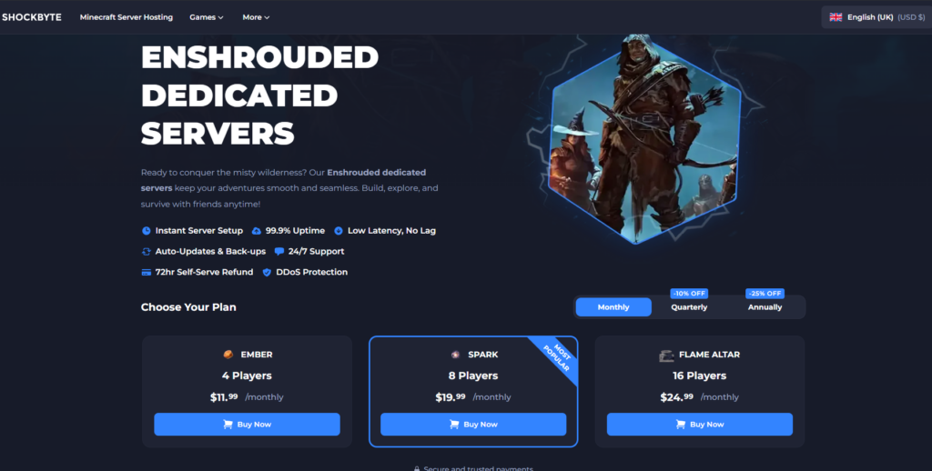 shockbyte hosting page for enshrouded 