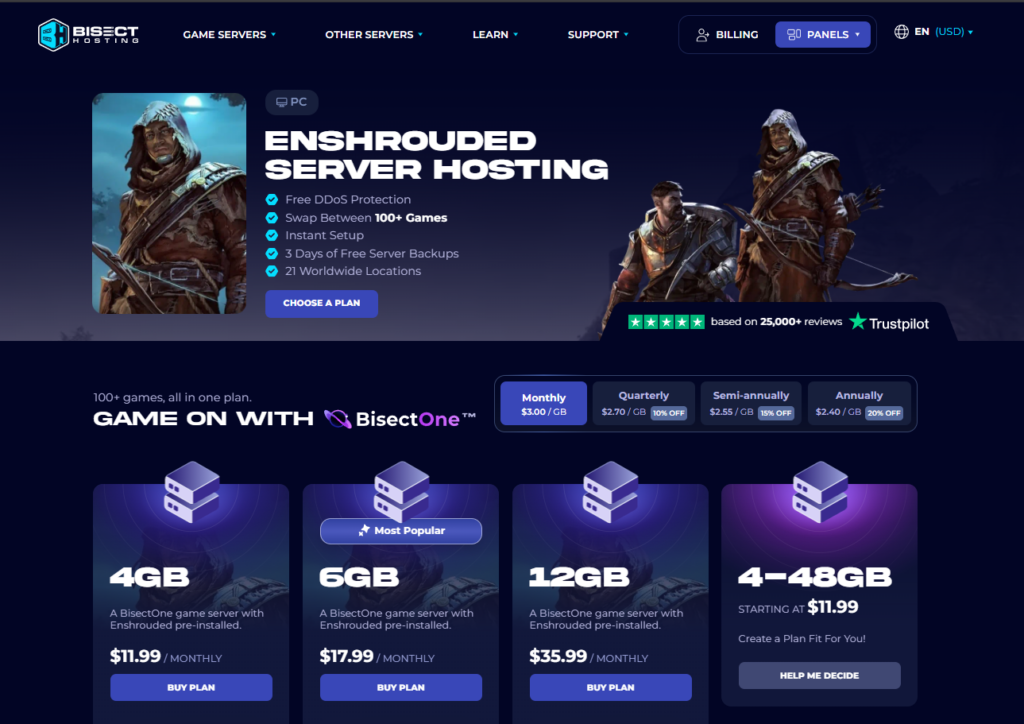 bisecthosting hosting page for enshrouded