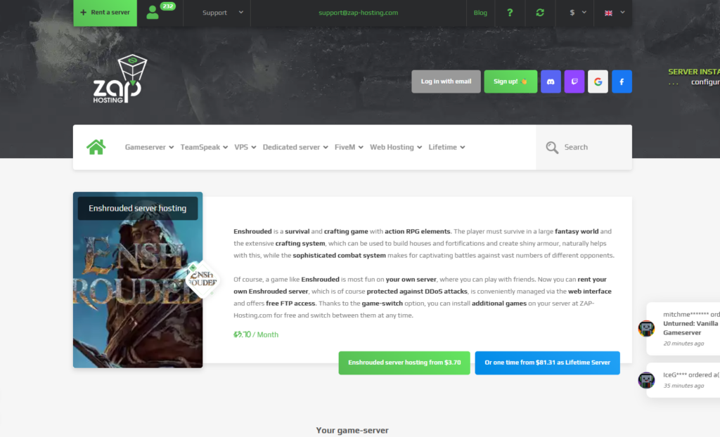 zap hosting page for enshrouded 
