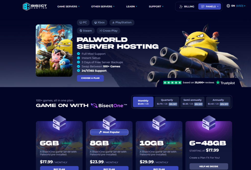 bisect hosting page for palworld 