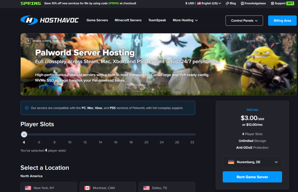 havoc hosting page for palworld 