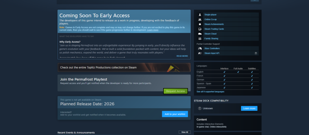 playtest steam request page