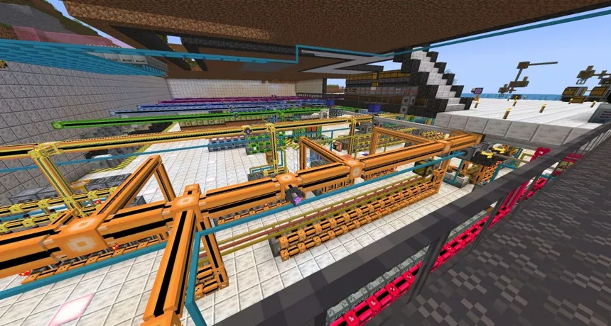 Picture of pipes with varying colors from the StaTech Industry modpack