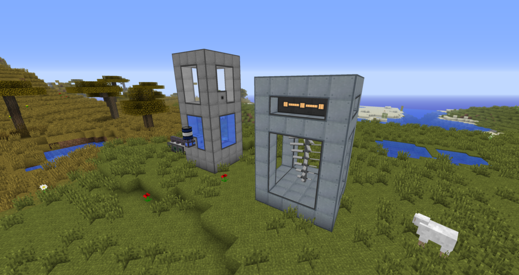 Two builds featuring mechanical functions from the Mekanism mod