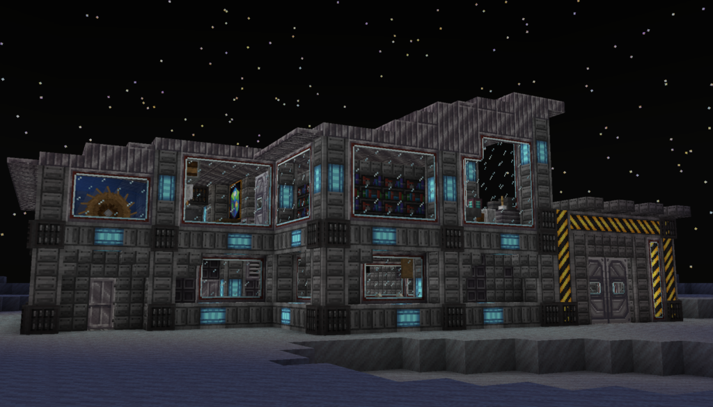 A base with windows and a secure door on the moon from the StaTech Industry modpack