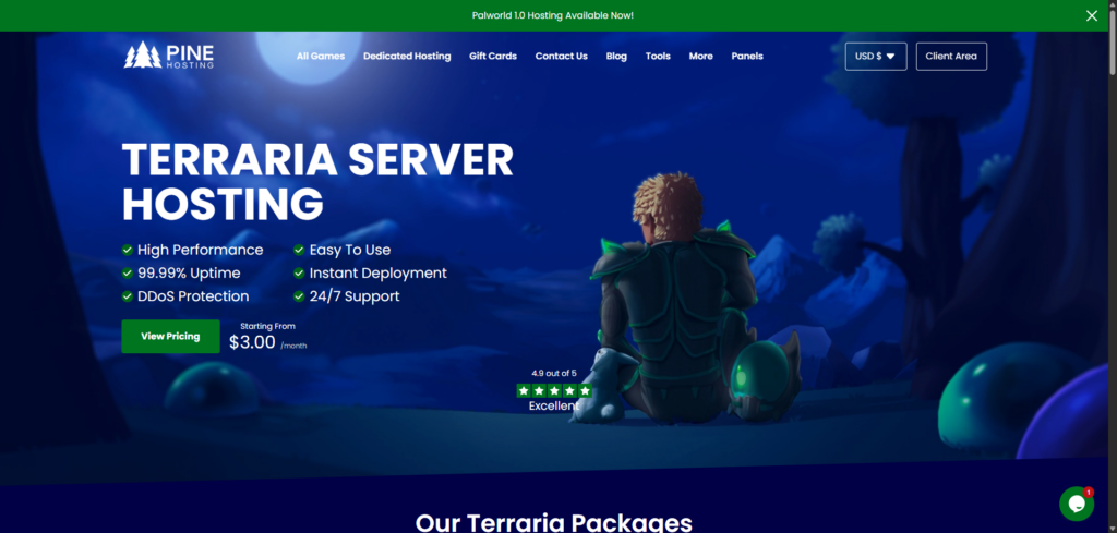 pine hosting terraria hosting page