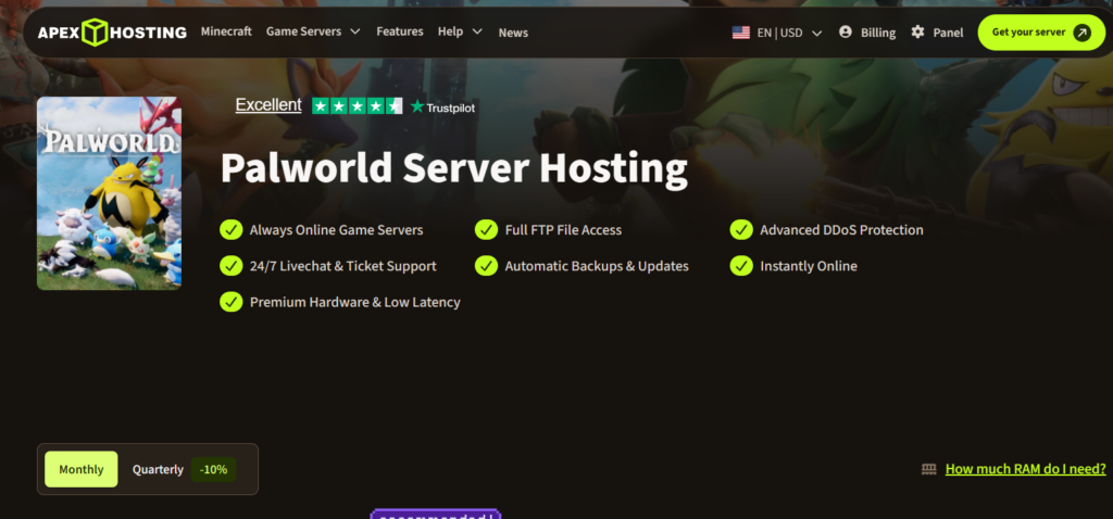 Apex Hosting Palworld hosting page