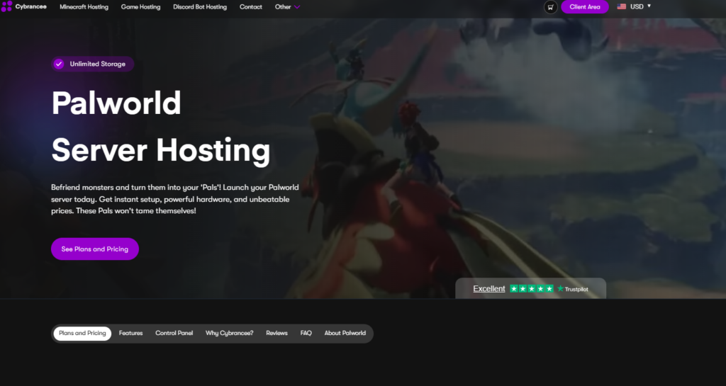 Cybrancee Palworld hosting page