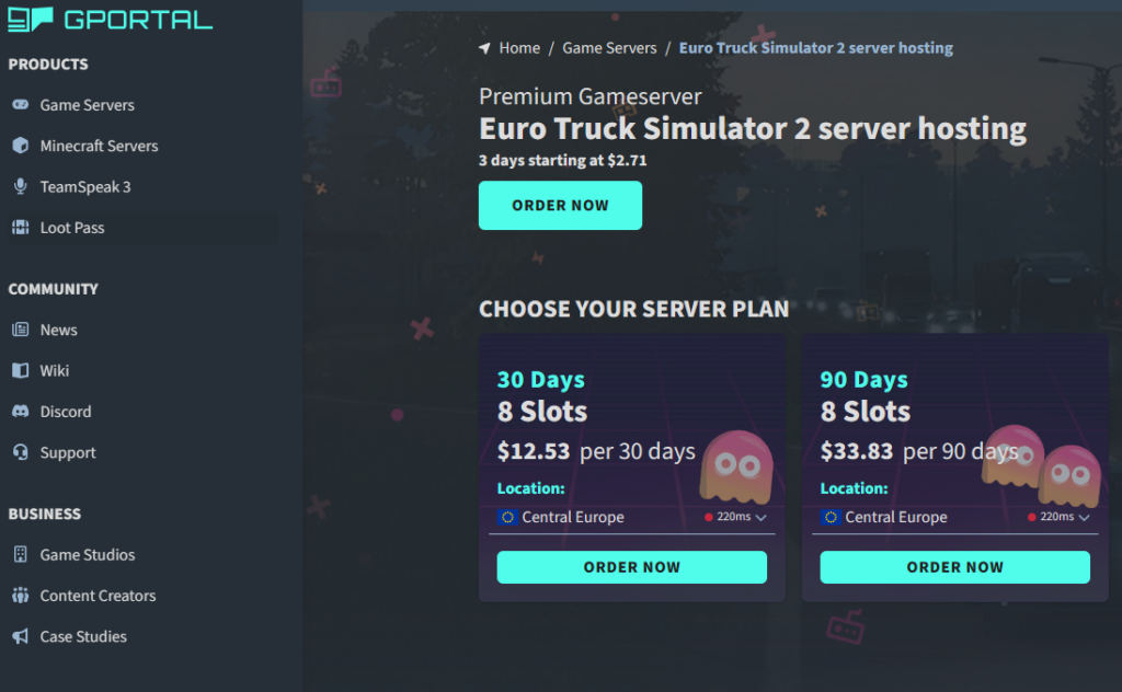 GPORTAL Euro Truck Simulator 2 Hosting Page