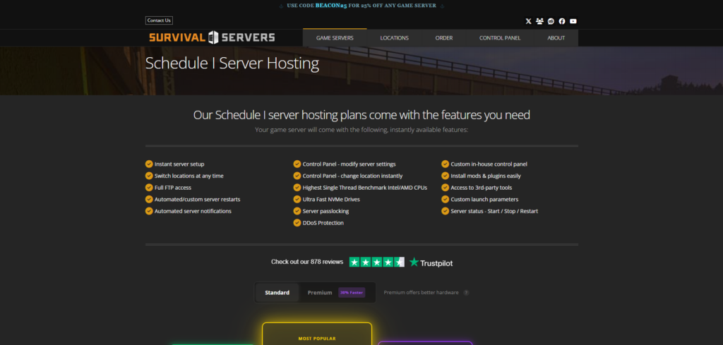 survivalservers schedule 1 hosting page