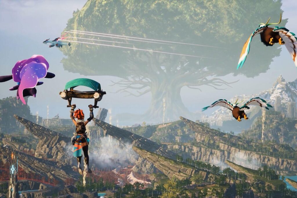Palworld Player flying with pals