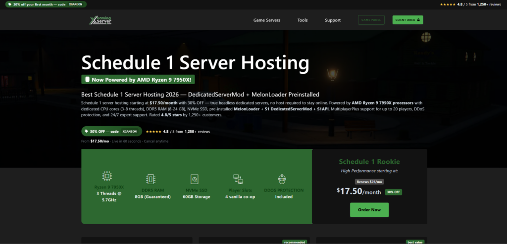 xgamingserver schedule 1 hosting page