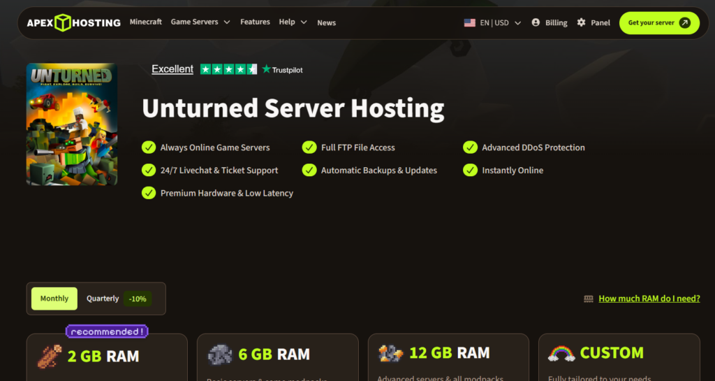 Apex Hosting Unturned Server Site