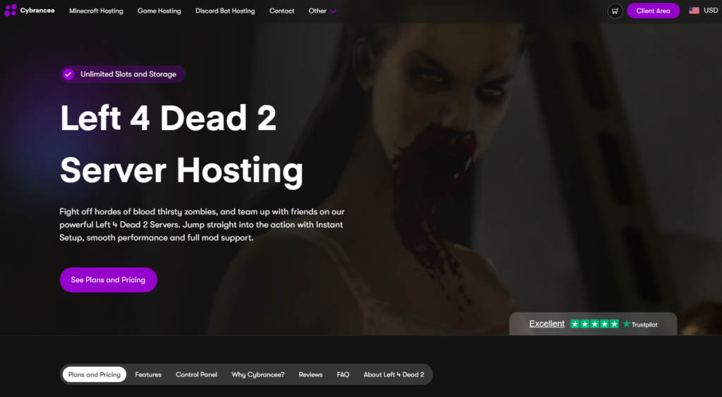 Cybrancee Left 4 dead 2 server hosting webpage