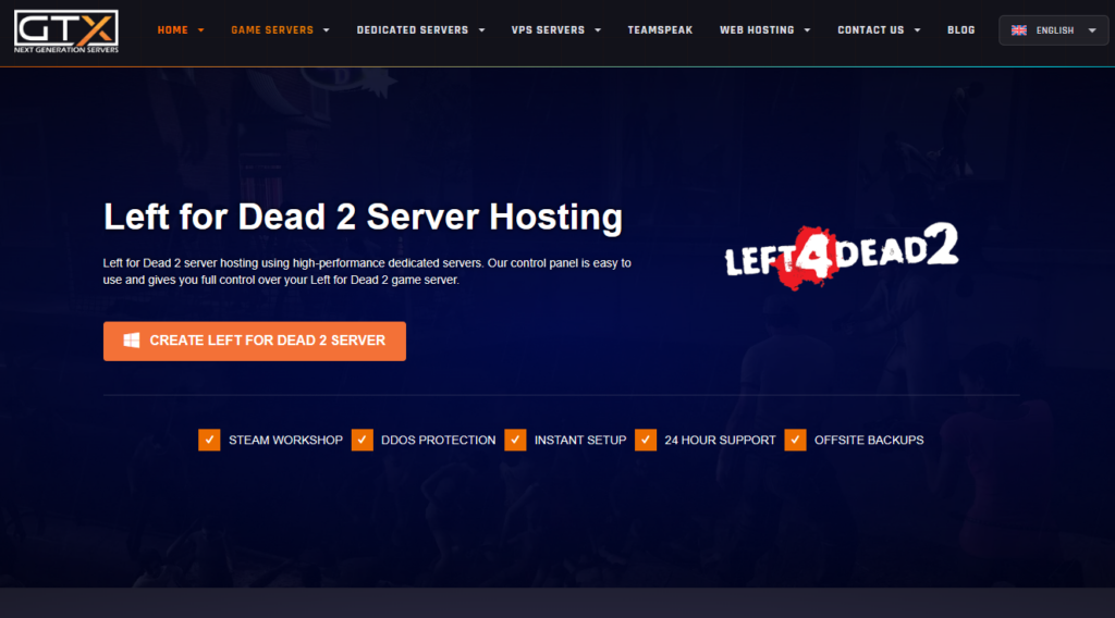 GTXGaming Left 4 dead 2 server hosting webpage