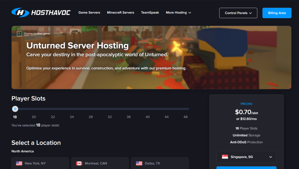 HostHavoc Unturned Server Hosting Site