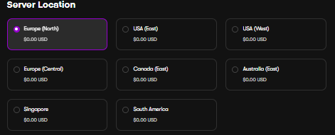 Server location options from Cybrancee Minecraft server hosting