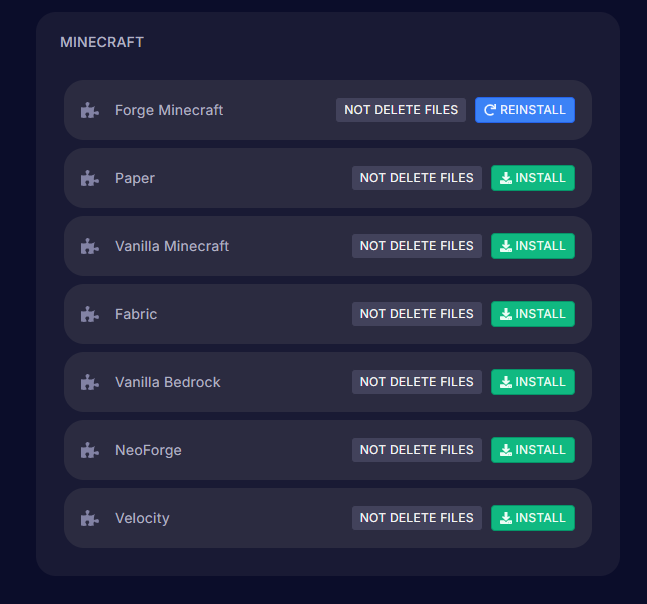 List of server software's in the Cybrancee server panel