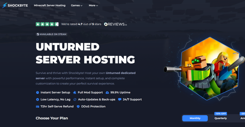 ShockByte Unturned Server Hosting Site