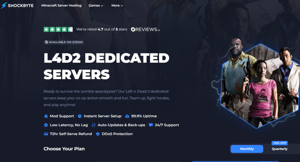 Shockbyte Left 4 dead 2 server hosting webpage