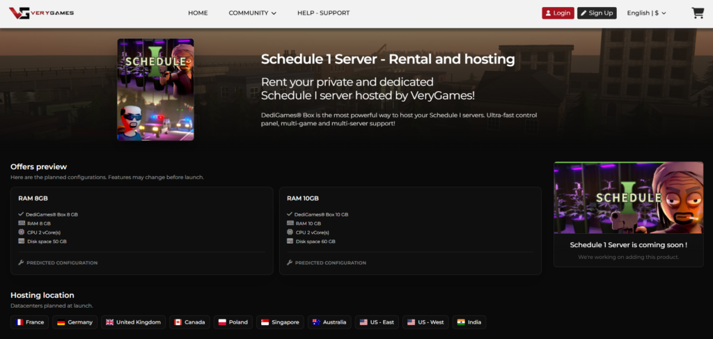 verygames schedule 1 hosting page