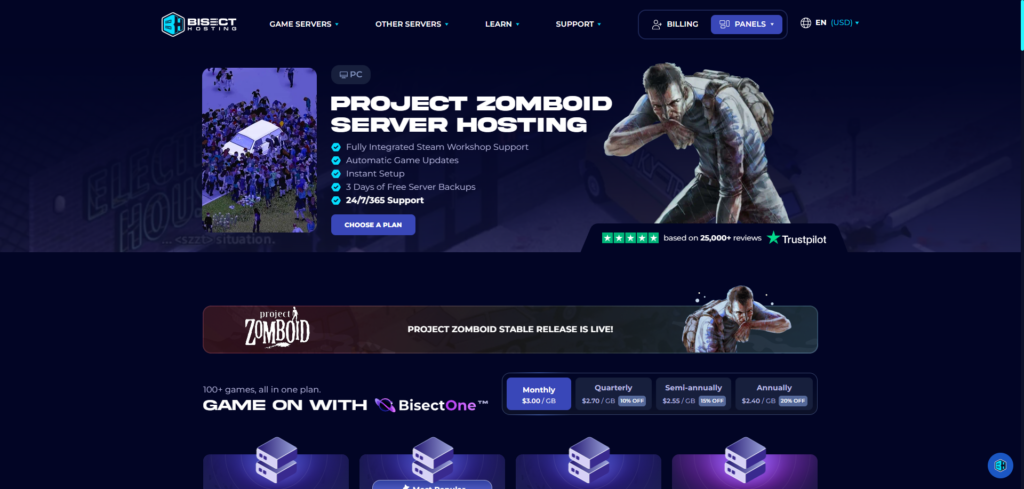 bisecthosting project zomboid hosting page