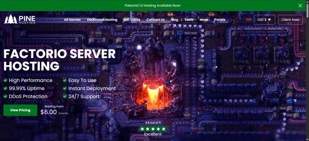 pine hosting factorio hosting page