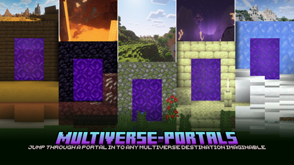 Multiverse Portals Banner with 5 different portals in multiple worlds