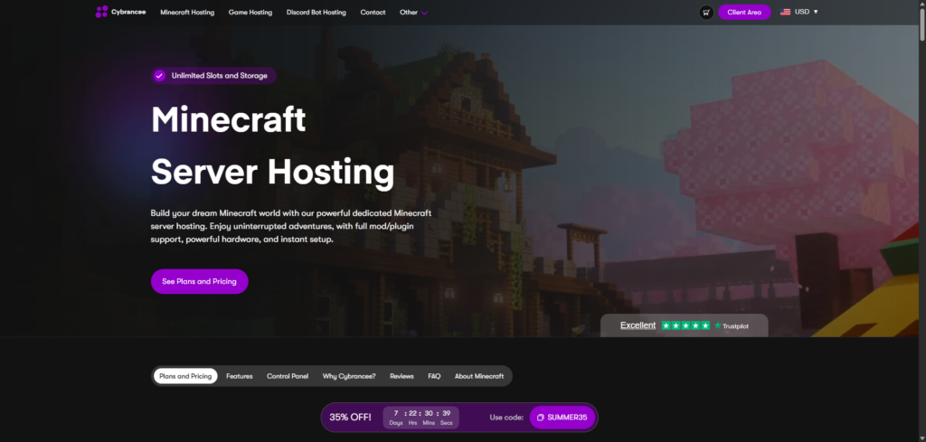 cybrancee minecraft hosting page