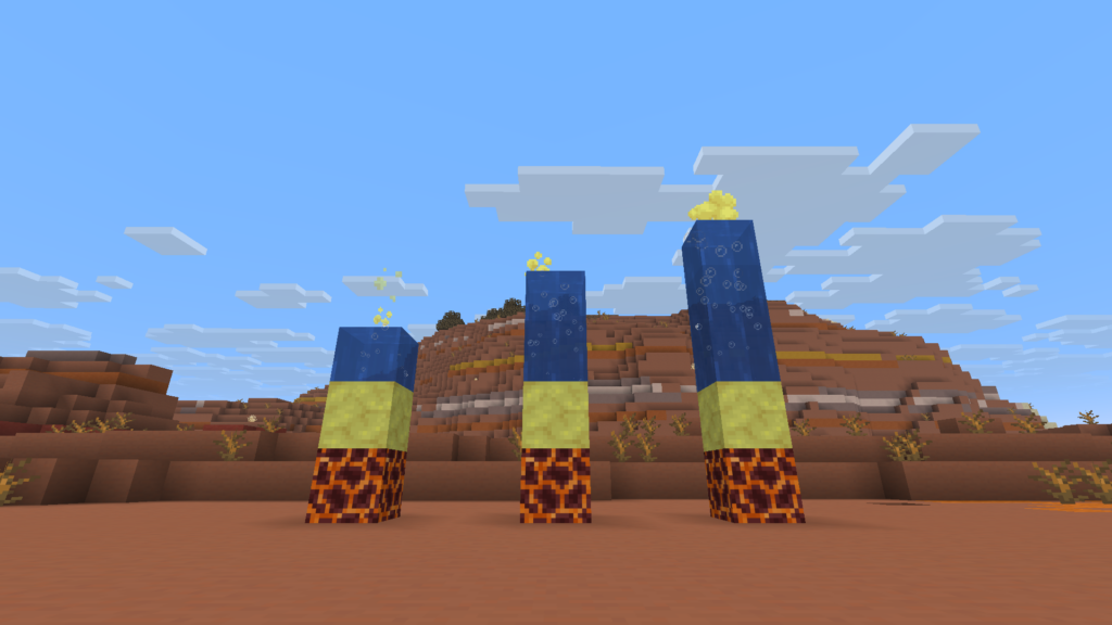 Three geysers with varying water depths