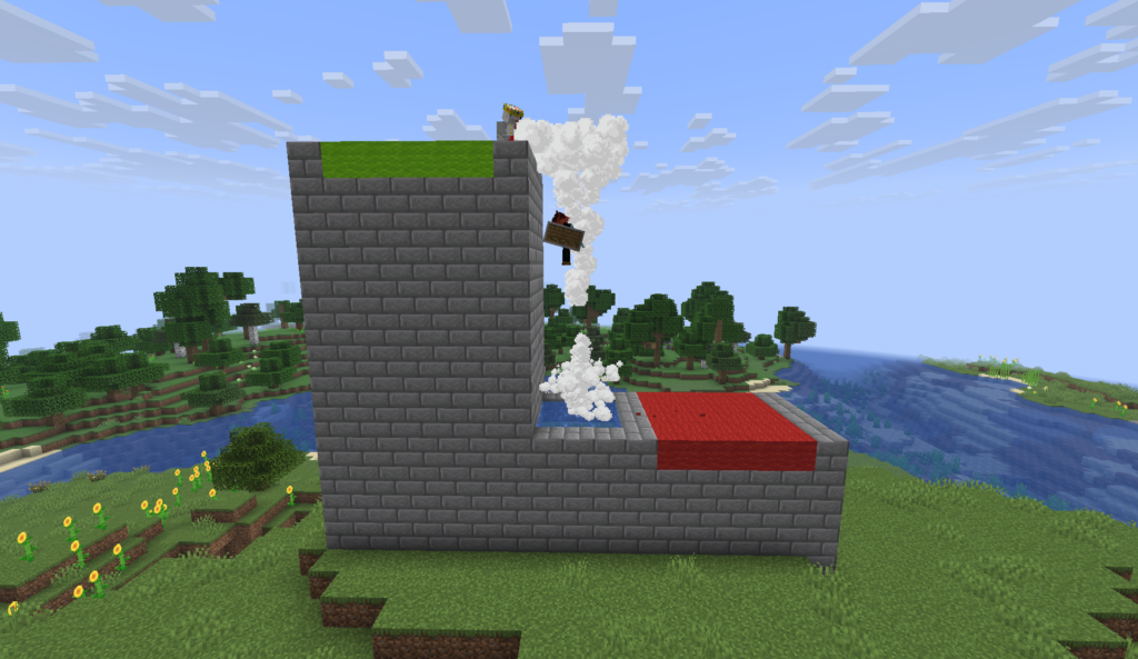 A continuous geyser moving players up to a higher platform