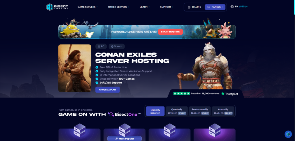 conan exiles hosting page bisecthosting