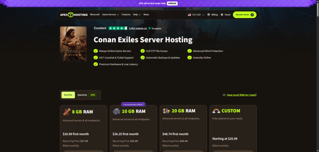 conan exiles hosting page apex hosting