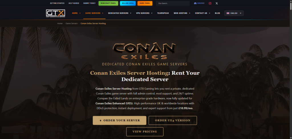 conan exiles hosting page gtx gaming