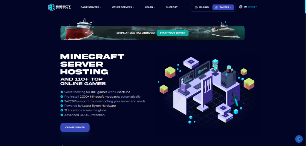bisect hosting minecraft hosting page