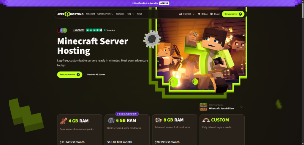 apex hosting minecraft page