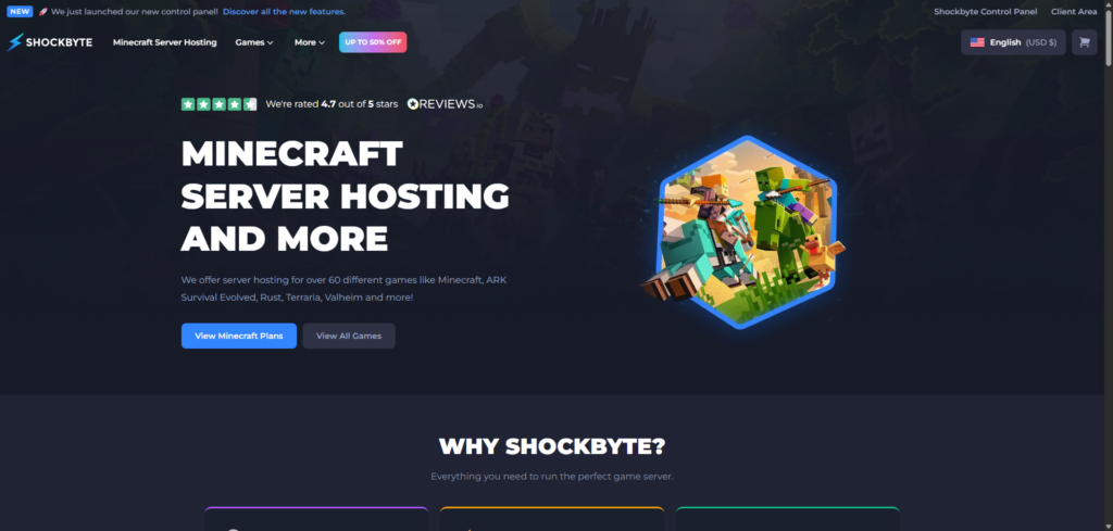 shockbyte hosting page minecraft