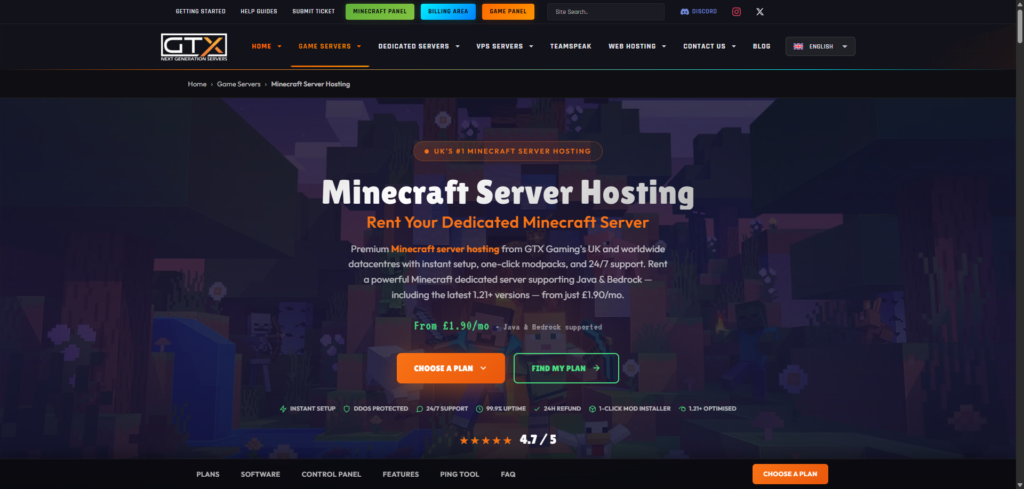 gtx gaming hosting page minecraft