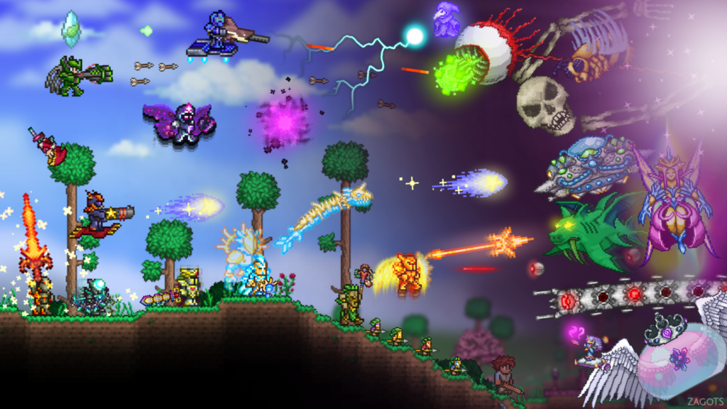 Terraria Characters Fighting Multiple Bosses
