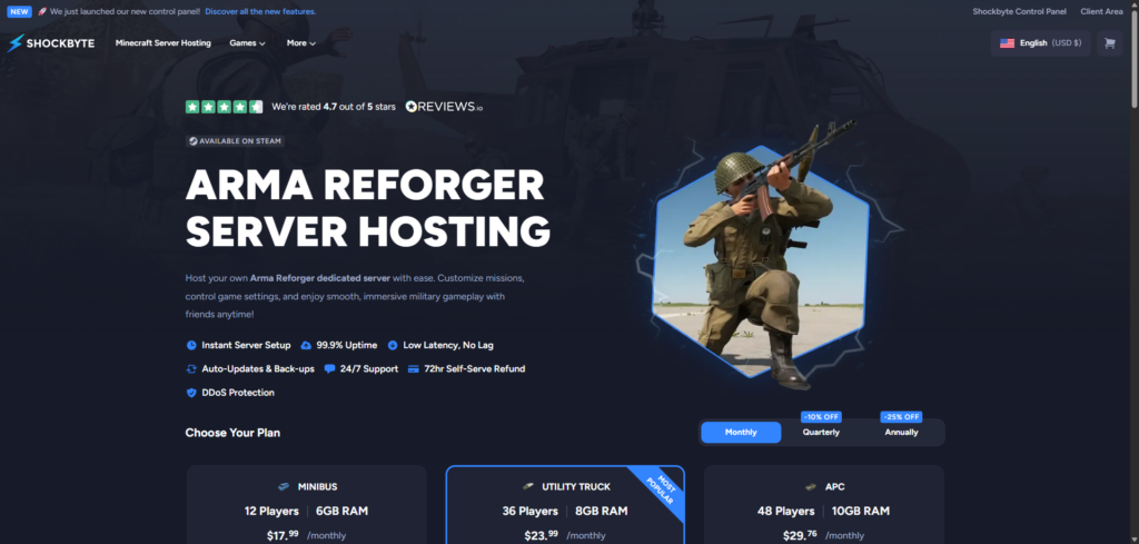 Arma Reforger shockbyte hosting page 