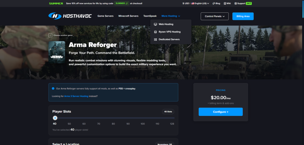 Arma Reforger hosthavoc hosting page 