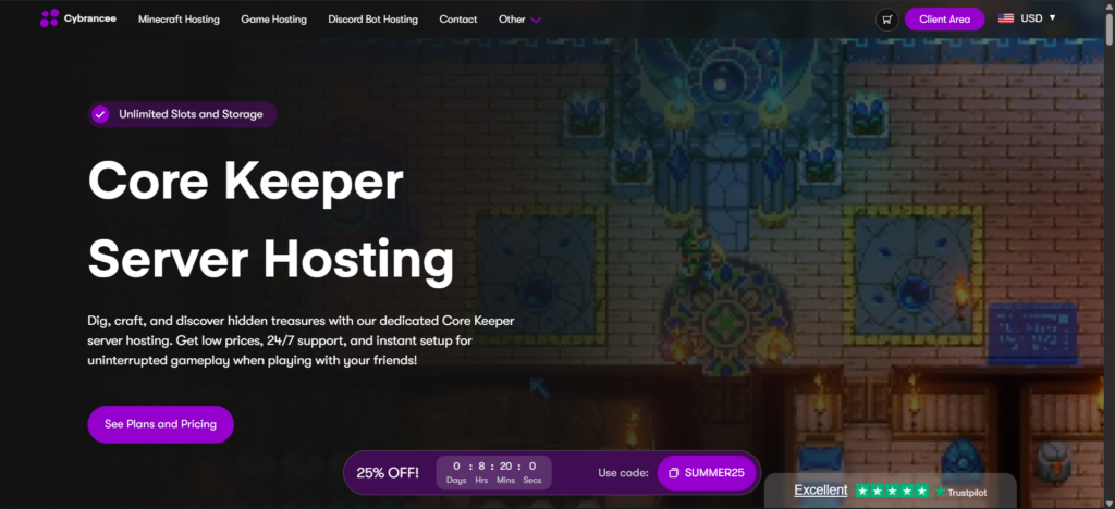 core keeper page hosting cybrancee