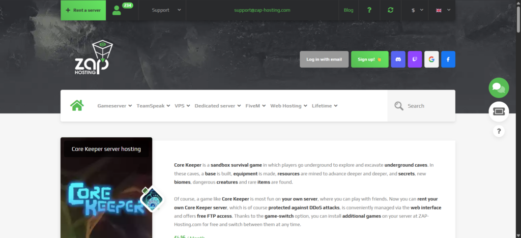 core keeper page hosting zap hosting