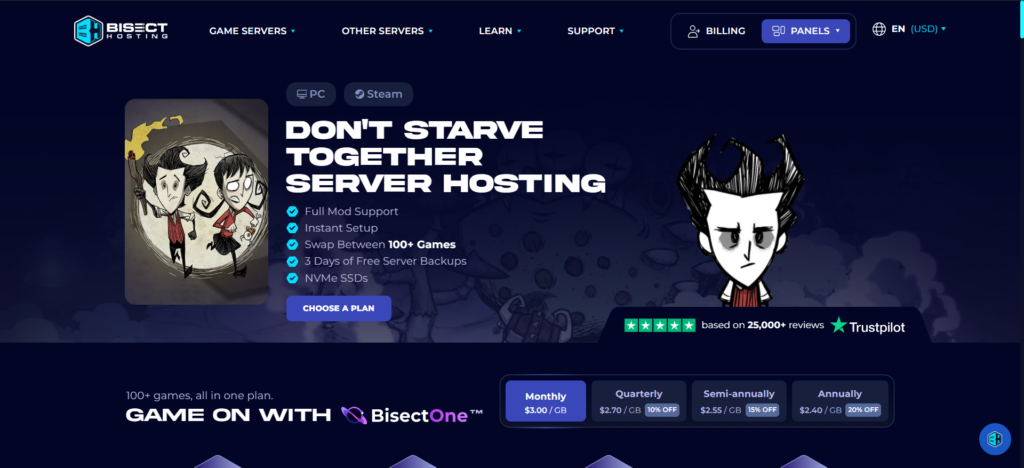 dont starve together hosting page bisecthosting