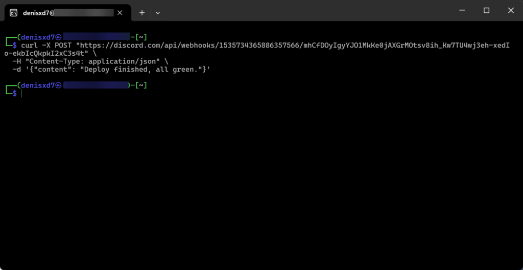 kali terminal bash with discord webhook command